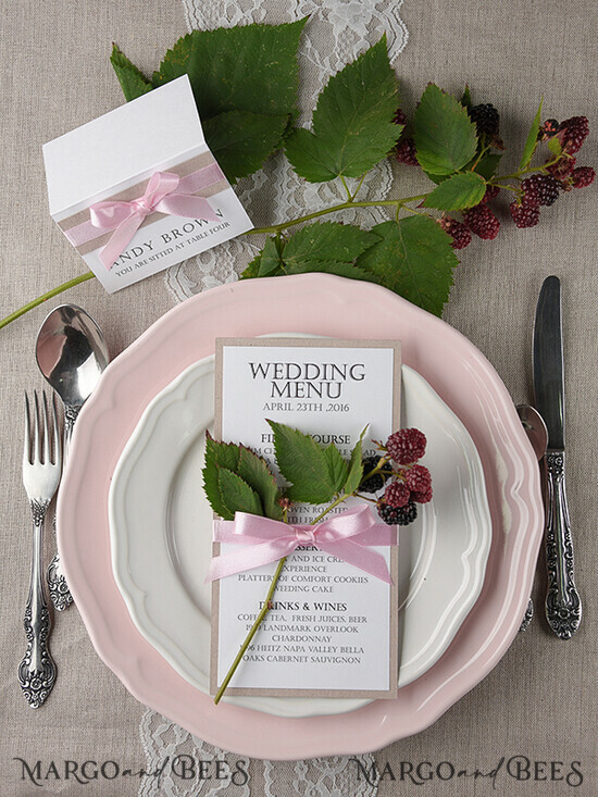 MENU & PROGRAMS rustic and lace Rustic Wedding Menu with Ribbon, Barn Wedding Dinner Menu, Eco Romantic Personalized Cards, Kraft Wedding Menu, Simple Rustic Wedding Menu, Elegant Ecru Wedding Menu Cards 12/ruw/M