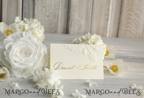 PLACE CARDS / TABLE CARDS Luxury Premium Glitter/ Gold/ Silver/ Rose Gold Elegant Embossed Ivory Wedding Place Cards, Small Table Cards with Gold Foil Border, Tent Cards, Escort Cards, Name Cards, Ecru Table name cards, Personalized wedding decor, Editable Text 01/EmrosrwZl/w25