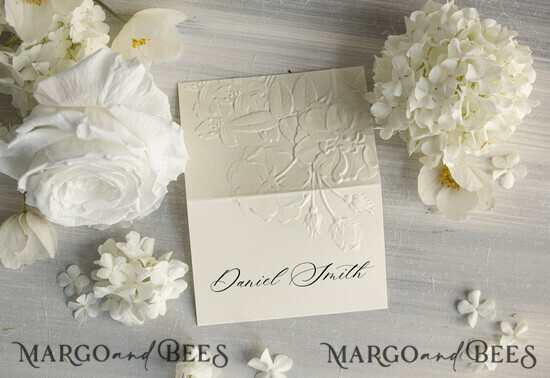 PLACE CARDS / TABLE CARDS Luxury Premium Glitter/ Gold/ Silver/ Rose Gold Elegant Embossed Ivory Wedding Place Cards, Small Table Cards, Tent Cards, Escort Cards, Name Cards, Ecru Table name cards, Personalized wedding decor, Editable Text 01/emB/w25