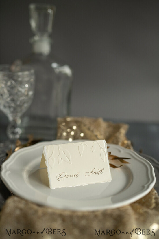 PLACE CARDS / TABLE CARDS Luxury Premium Glitter/ Gold/ Silver/ Rose Gold Elegant Embossed Ivory Wedding Place Cards, Small Table Cards, Tent Cards, Escort Cards, Name Cards, Ecru Table name cards, Personalized wedding decor, Editable Text 10/DEsuemBO/w25
