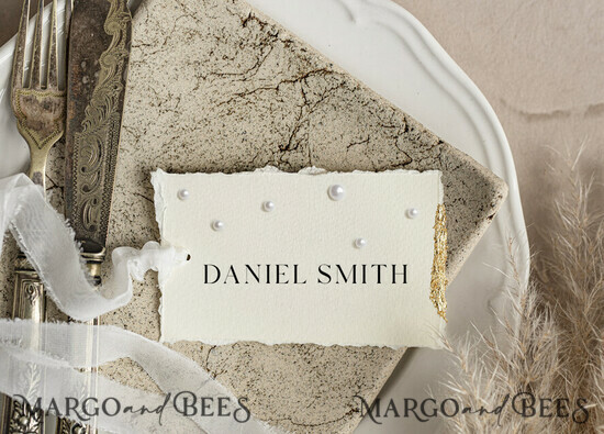 PLACE CARDS / TABLE CARDS Luxury Premium Glitter/ Gold/ Silver/ Rose Gold Luxury Handmade Wedding Place Card with Gold Foil & Pearls, Small Table Cards with delicate ribbon, Tent Cards, Escort Cards, Name Cards, Personalized wedding decor, Editable Text 02/DEsup/w25