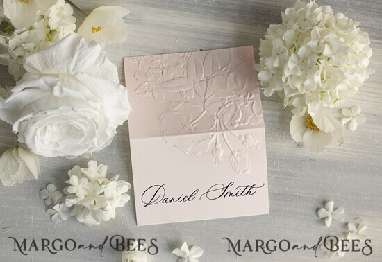 PLACE CARDS / TABLE CARDS Luxury Premium Glitter/ Gold/ Silver/ Rose Gold Elegant Embossed Blush Wedding Place Cards, Small Table Cards with Gold Foil Border, Tent Cards, Escort Cards, Name Cards, Ecru Table name cards, Personalized wedding decor, Editable Text 01/Emrosrw/w25