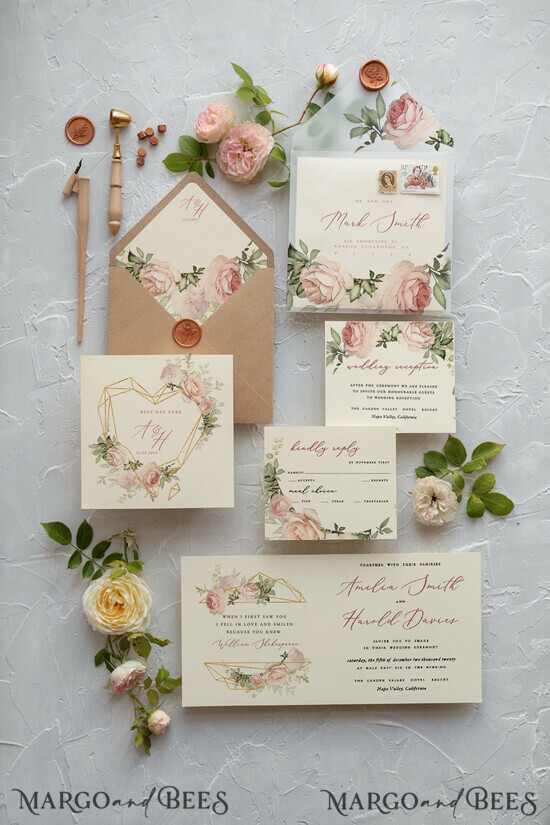 WEDDING INVITATIONS Modern Invites Floral Cards Handmade wedding invitation, Bohemian wedding invitation Suite • Luxury Wedding Invitation Suite • Handmade wedding Stationery, gold foil 1/CB/z