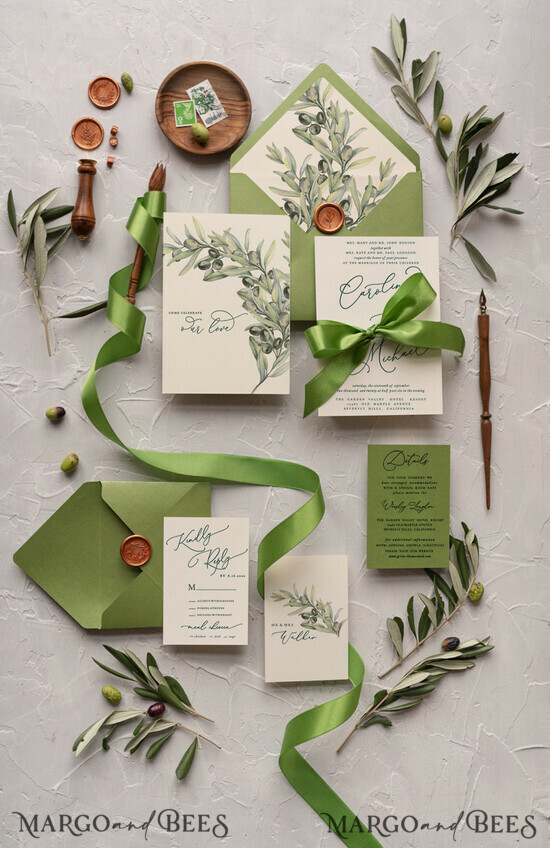 WEDDING INVITATIONS Modern Invites Floral Cards Tusany Olive Wedding Invitations, Olive Italian Wedding Invitation Suite, Modern Tuscan Wedding Invites 7/GREENPI/z