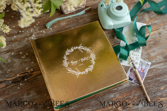 WEDDING GUEST BOOKS Instax Instant Photo Book Luxury Gold Wedding Guest Book Personalised, Gold Leather Personalized Wedding Album , Gold Glamour Photo Booth Book 04/goldgreen/guestbook