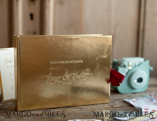 WEDDING GUEST BOOKS Instax Instant Photo Book Presonalised Wedding Guest Book, Gold Gamour Leather Instant Photo Book • BohoGlam Elegant Instax Wedding Photo Guestbook 01/instaxst/kwg