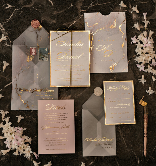SAMPLING SERVICE samples Gold Marble wedding Invitation Sample, luxury handmade sample set, Gold Foil wedding invitation, pocket marble gold invites sample set 01/goldmar/sample