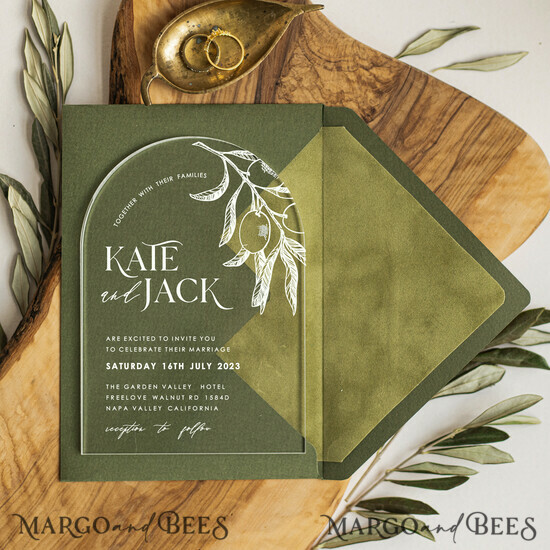 SAMPLING SERVICE samples Moss green wedding Invitation Sample, handmade sample set, green Velvet and clear acryl wedding invitation sample, tuscany olive invites sample set 03/ACGNMvel/sample
