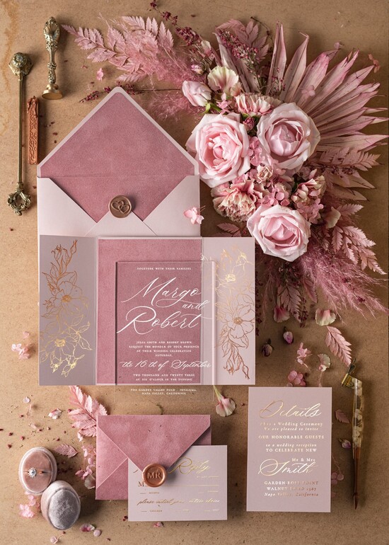 SAMPLING SERVICE samples Dusty Rose wedding Invitation Sample, handmade sample set, Pink Velvet and Gold Foil wedding invitation, blush pink invites sample set 02/velakryllak/sample