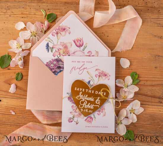 SAVE THE DATES acrylic gold magnets Bespoke wedding save the date, hexagon mirror maget 2/goldglam/std