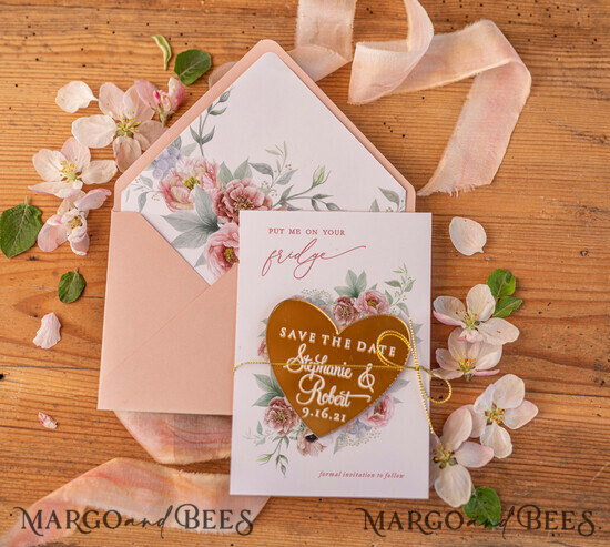 SAVE THE DATES acrylic gold magnets Save the date cheap card, golden mirror magnet 3/goldglam/std