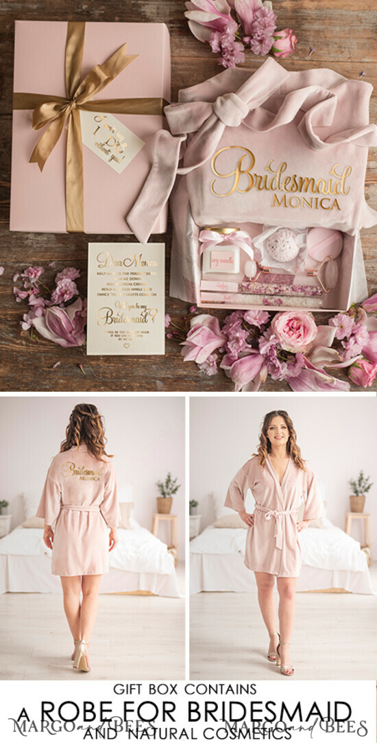 BRIDESMAID/BEST MAN BOX WILL YOU BE MY BRIDESMAID Maid of Honor Bridesmaid Present Velvet Robe, Thank you cosmetic GIFT BOX, natural spa sey 01/boxDvelrobe/bridesmaid