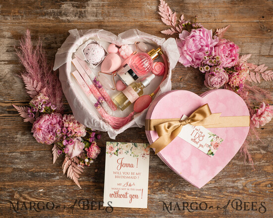 BRIDESMAID/BEST MAN BOX WILL YOU BE MY BRIDESMAID Will You Be My Bridesmaid Gift, Will you be My Maid of Honor Proposal Gift Box Set, Pink heart box 04/KOSheart/bridesmaid