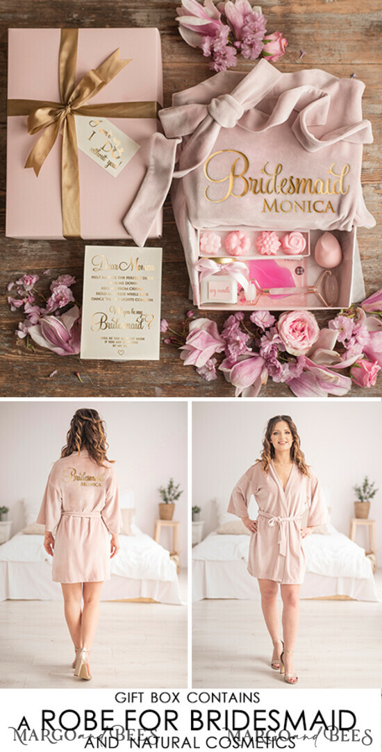 BRIDESMAID/BEST MAN BOX WILL YOU BE MY BRIDESMAID Bridesmaid Velvet wedding box, Luxury Blush Proposal Set, Natural Handmade Gift Box 04/boxDvelrobe/bridesmaid