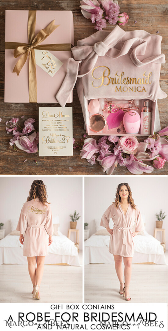 BRIDESMAID/BEST MAN BOX WILL YOU BE MY BRIDESMAID Bridesmaid Luxury Velvet Robe, Maid og Honor Gift Box, Spa Day cosmetic wedding set 05/boxDvelrobe/bridesmaid
