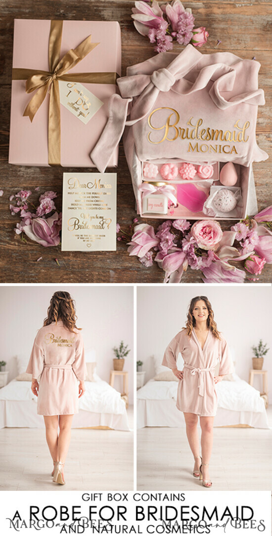 BRIDESMAID/BEST MAN BOX WILL YOU BE MY BRIDESMAID Maid Of Honor Wedding Present Box, Velvet Robe Bridesmaid Proposal, natural set for wedding 03/boxDvelrobe/bridesmaid