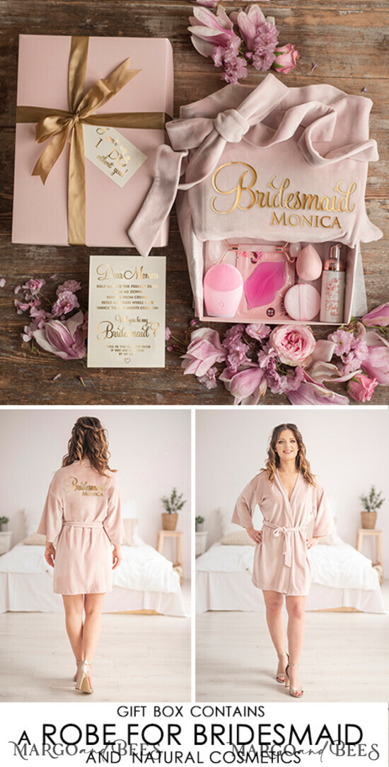 BRIDESMAID/BEST MAN BOX WILL YOU BE MY BRIDESMAID Velvet Robe Bridesmaid Present Box, Soft Elegant Gift for Maid of Honor, Cute wedding set 02/boxDvelrobe/bridesmaid