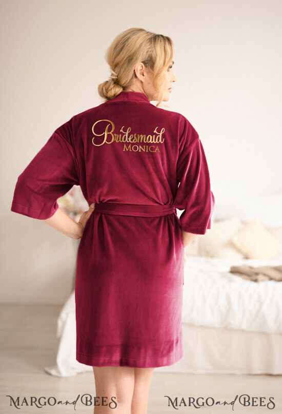 BRIDESMAID/BEST MAN BOX WEDDING ROBE Gift for Maid of Honor; Will you be my bridesmaid gift. wedding soft robe, Red Burgundy Velvet Robe 01/VELszl/bridesmaid