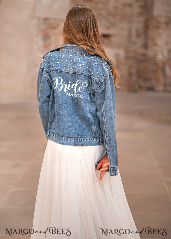 WEDDING JACKET/ BOLERO DENIM BRIDAL JACKET jeans wedding jacket denim bride, Text on the back, Name of the Bride 12/jacket/bride