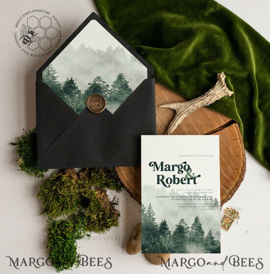 TEMPLETT wedding invitation download Forest Greenery Mountain wedding invitation template, Instant download Simple Wedding Invites, Greenery Wedding Invitation Printable Template, Forest invites 186/template/z