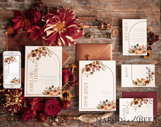 TEMPLETT wedding invitation download Rustic Ivory wedding Invitations Set and Electronic Wedding Invitation Template, Fall Instant Download Printable Invites Home Printing, Autumn Simple Boho Wedding Invitation Card Set 149/templete/z