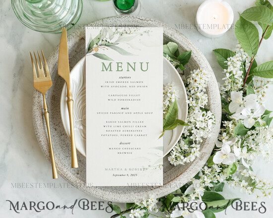 TEMPLETT wedding stationery Modern wedding menu template, dinner menus editable, Instant download Green wedding menus, Garden wedding menu Printable, WSpr1 1/spring/m