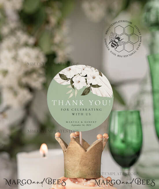 TEMPLETT wedding stationery Sage Green Round Favor Tag Template, Greenery Round Favor Tag Template, Editable Thank You Tag, Printable Wedding Gift Tags, Party Shower Tags, WSpr3 3/spring/thkr