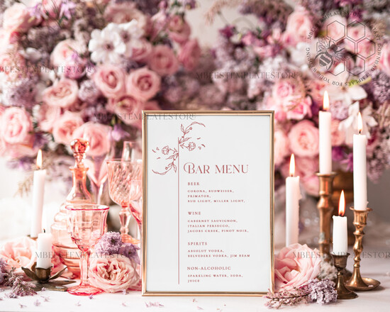TEMPLETT wedding stationery Modern drink bar menu template, Drinks Signs editable, Instant download Modern Table Signs Garden Wedding Menu Sign Printable, WMin1 1/minimalistflo/bm