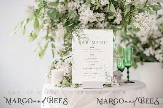 TEMPLETT wedding stationery Sage Green drink bar menu template, Drinks Signs editable, Instant download Modern Table Signs Garden Drink Bar Menu Sign Printable, WSpr1 1/spring/bm
