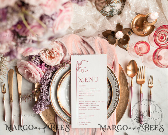 TEMPLETT wedding stationery Modern wedding menu template, dinner menus editable, Instant download wedding menus, Garden wedding menu Printable, WMin1 1/minimalistflo/m