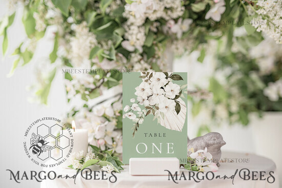TEMPLETT wedding stationery Sage Green table number template, table numbers editable, Instant download Modern table numbers, Garden table number Printable, WSpr3 3/spring/tn