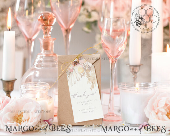 TEMPLETT wedding stationery Boho Favor Tag Template, Rustic Favor Tag Template, Editable Thank You Tag, Printable Wedding Gift Tags, Party Tags, WPam5 5/bohopampas/tag