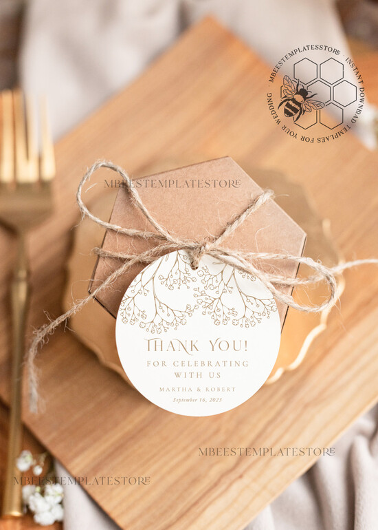 TEMPLETT wedding stationery Rustic Round Favor Tag Template, Round Favor Tag Template, Editable Thank You Tag, Printable Wedding Gift Tags, Party Shower Tags, WGyp2 2/gypsophila/thkr