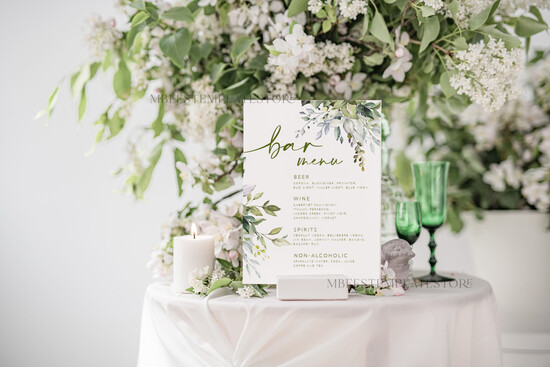 TEMPLETT wedding stationery Modern drink bar menu template, Drinks Signs editable, Instant download Sage Green Table Signs Garden Drink Bar Menu Sign Printable, WGreen4 4/greenbot/bm