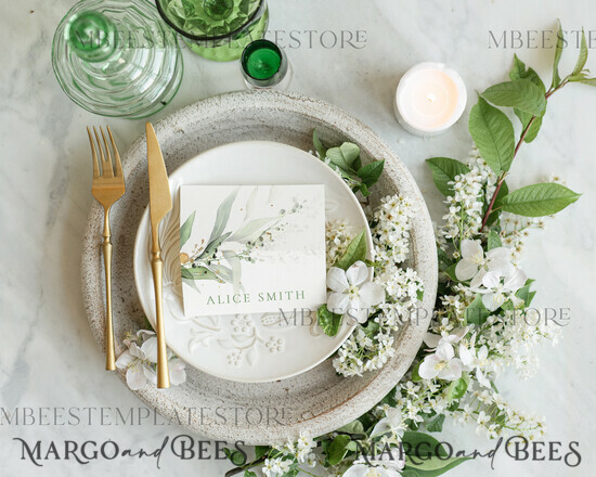TEMPLETT wedding stationery Sage Green escort card template, TENTED Place Cards editable, Instant download Modern place cards, Garden escort cards Printable, WSpr1 1/spring/pc