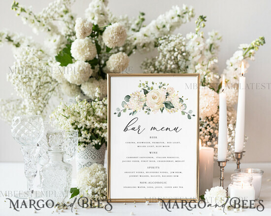 TEMPLETT wedding stationery Sage Green drink bar menu template, Drinks Signs editable, Instant download Modern Drinks Signs, Garden drink bar menus Printable, WRoses55 1/whiterose/bm