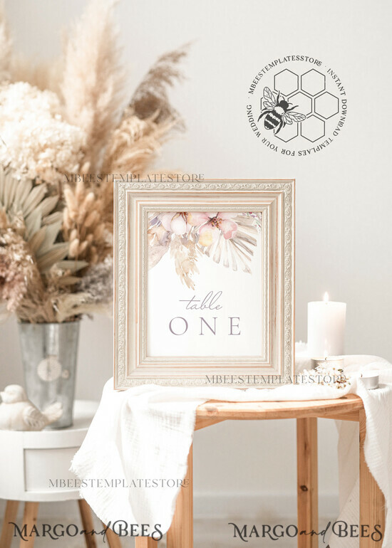 TEMPLETT wedding stationery Boho table number template, table numbers editable, Instant download Modern table numbers, Garden table number Printable, WPam5 5/bohopampas/tn