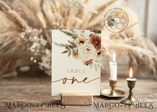 TEMPLETT wedding stationery Boho table number template, table numbers editable, Instant download Modern table numbers, Garden table number Printable, Wboho10 10/boho/tn