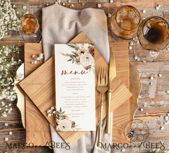 TEMPLETT wedding stationery Rustic wedding menu template, dinner menus editable, Instant download Boho wedding menus, Garden wedding menu Printable, boho10 10/boho/m