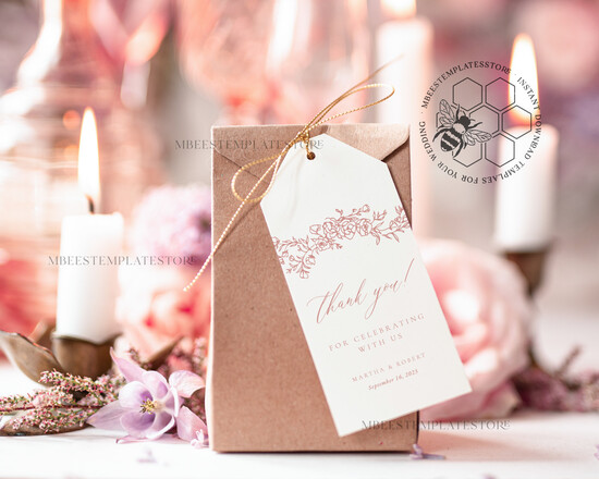 TEMPLETT wedding stationery Pink Favor Tag Template, Greenery Favor Tag Template, Editable Thank You Tag, Printable Wedding Gift Tags, Party Tags, WRoses8 8/romanticroses/tag