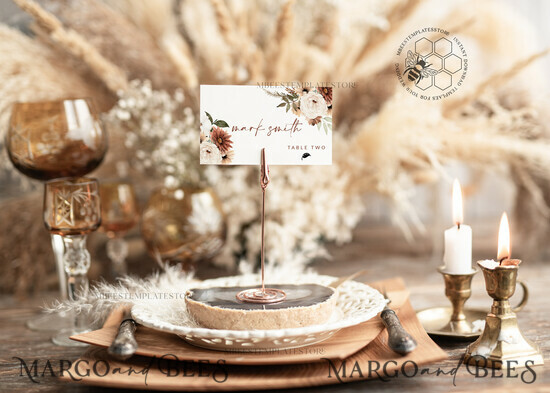 TEMPLETT wedding stationery Rustic escort card template, TENTED Place Cards editable, Instant download Modern place cards, Garden escort cards Printable, Wboho10 10/boho/pc