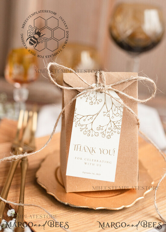 TEMPLETT wedding stationery Favor Tag Template with gypsophila, Greenery Favor Tag Template, Editable Thank You Tag, Printable Wedding Gift Tags, Party Tags, WGyp2 2/gypsophila/tag