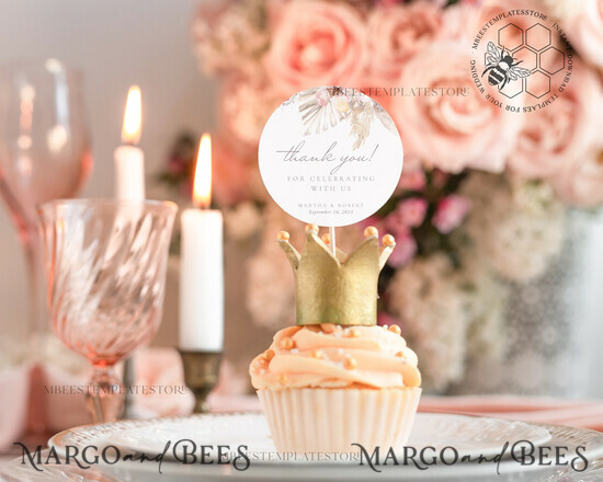 TEMPLETT wedding stationery Boho Round Favor Tag Template, Round Favor Tag Template, Editable Thank You Tag, Printable Wedding Gift Tags, Party Shower Tags, WPam5 5/bohopampas/thkr