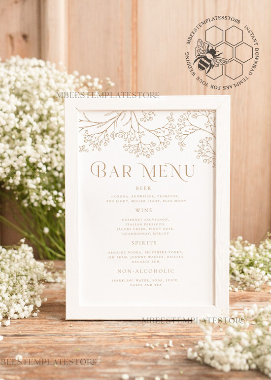 TEMPLETT wedding stationery Gypsophila drink bar menu template, Drinks Signs editable, Instant download Modern Table Signs Garden Wedding Menu Sign Printable, WGyp2 2/gypsophila/bm