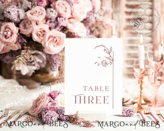 TEMPLETT wedding stationery Elegant table number template, table numbers editable, Instant download Modern table numbers, Garden table number Printable, WMin1 1/minimalistflo/tn