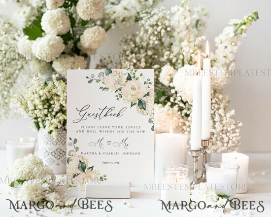 TEMPLETT wedding signs Green Guestbook Wedding Sign template, Instant download Greenery Wedding Guest book Sign, Guestbook Printable, Minimalist Sign, WRoses55 1/whiterose/gb