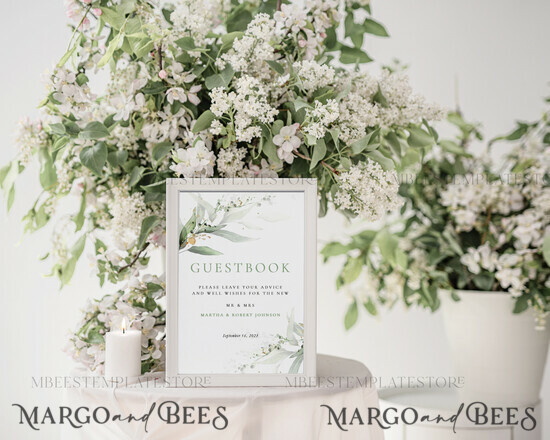 TEMPLETT wedding signs Green Guestbook Wedding Sign template, Instant download Greenery Wedding Guest book Sign, Guestbook Printable, Minimalist Sign, WSpr1 1/spring/gb