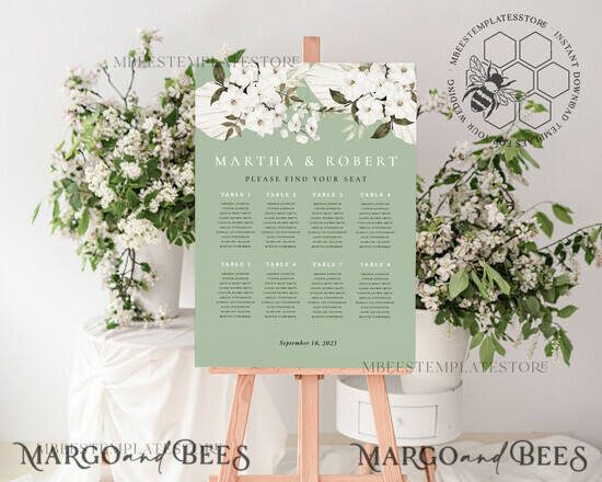 TEMPLETT wedding signs Green wedding welcome sign template, Wedding Seating Chart Template, Printable Seating Chart Wedding, Chart Sign Poster, WSpr3 3/spring/sc