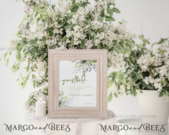 TEMPLETT wedding signs Green Guestbook Wedding Sign template, Instant download Greenery Wedding Guest book Sign, Guestbook Printable, Minimalist Sign, WGreen4 4/greenbot/gb