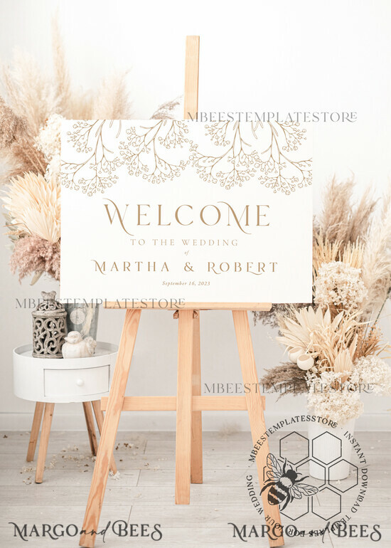 TEMPLETT wedding signs Boho wedding welcome sign template, Instant download Greenery Wedding Sign, Garden Sign Set Printable, Minimalist Large Sign, WGyp2 2/gypsophila/wl
